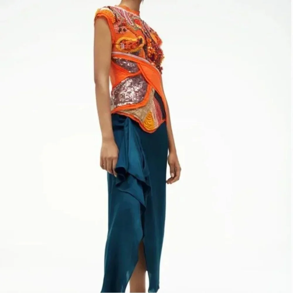 RARE!! NWT ZARA ATELIER BEADED DRESS LIMITED EDITION ORANGE S M GORGEOUS!! - Picture 6 of 13